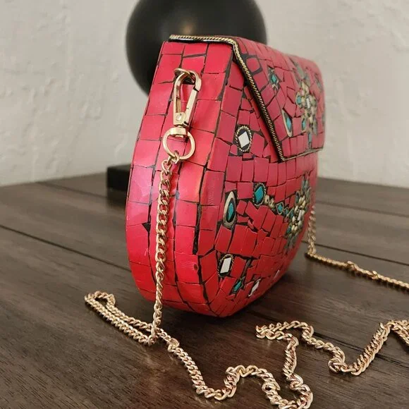 RAMLA Moroccan Mosaic Bag- Red & Gold - Picture 5 of 10
